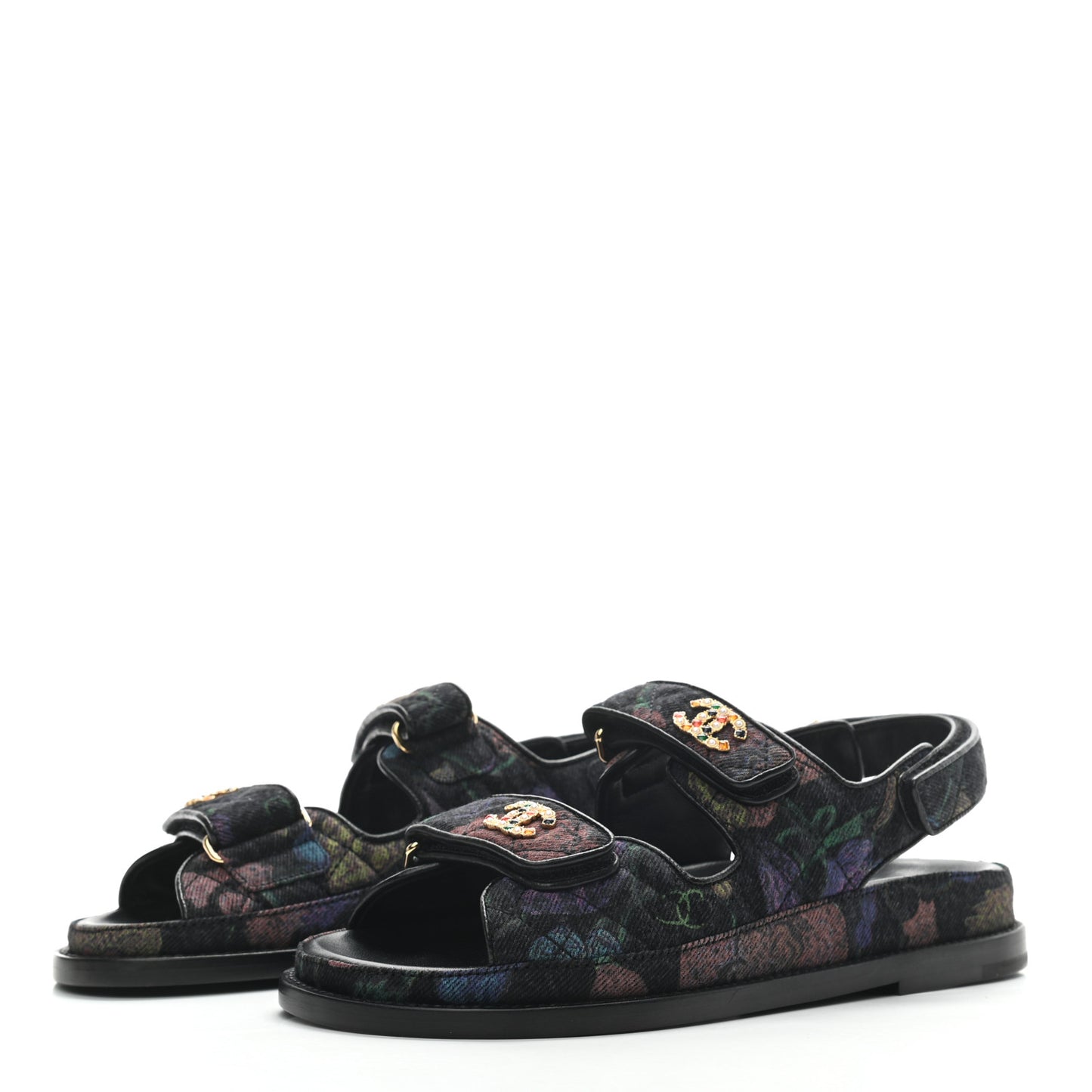 Denim Quilted Dad Sandals 36 Black Multicolor