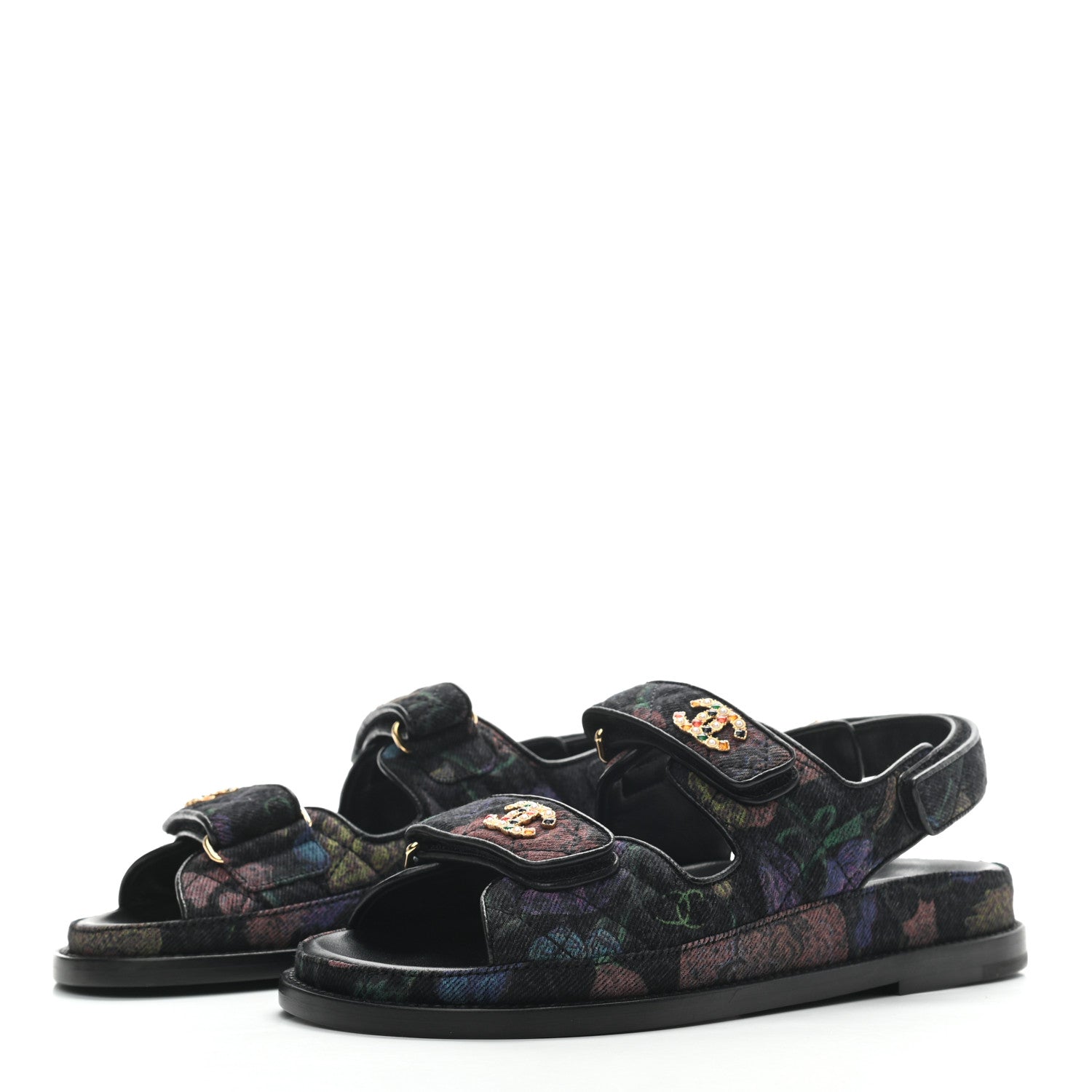 Chanel Denim Quilted Dad Sandals 36 Black Multicolor 3 of 8