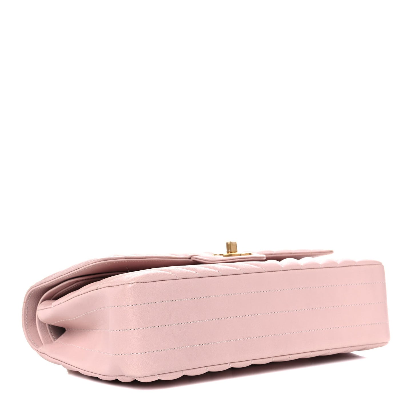 Calfskin Chevron Quilted Medium Double Flap Light Pink