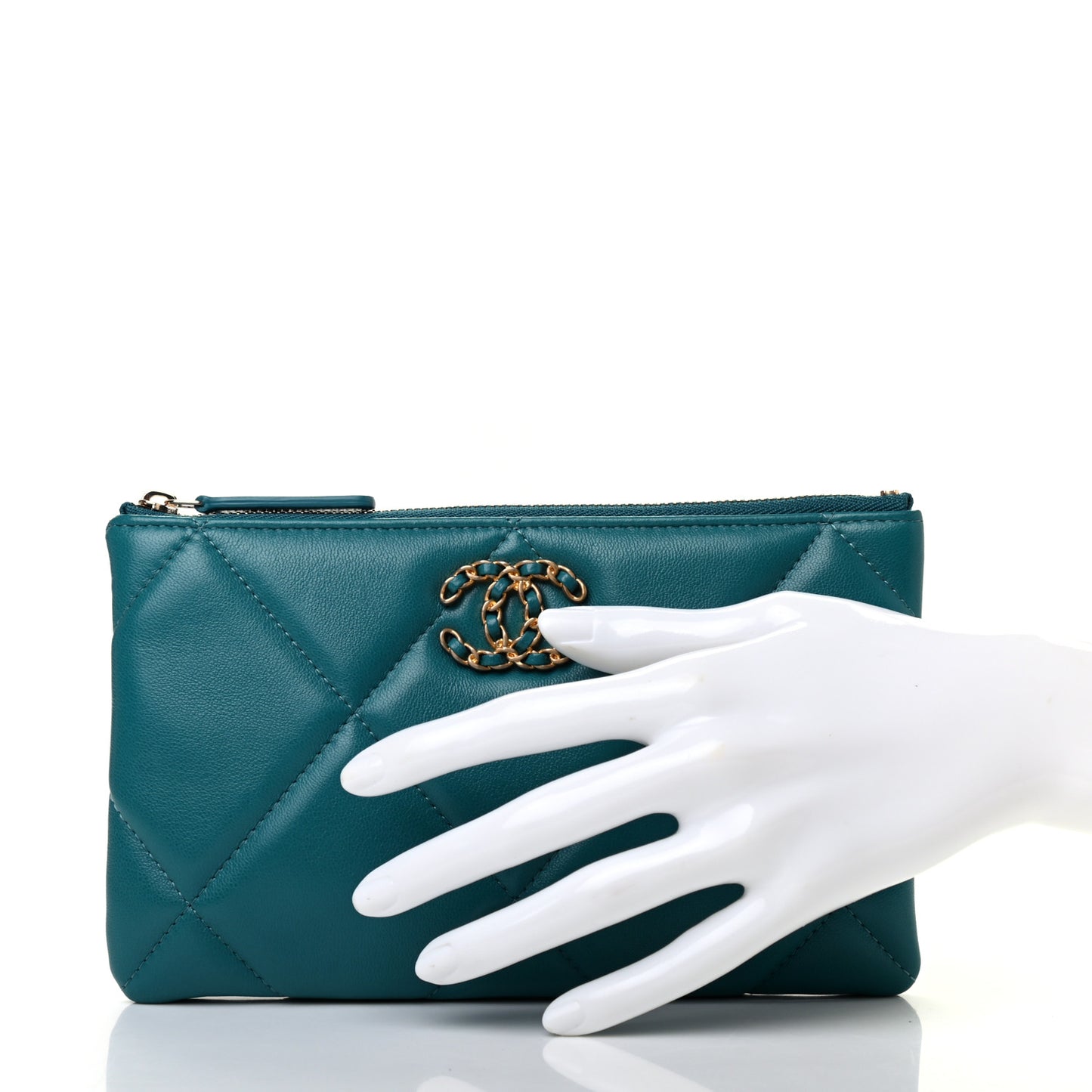 Goatskin Quilted Small Chanel 19 Pouch Turquoise