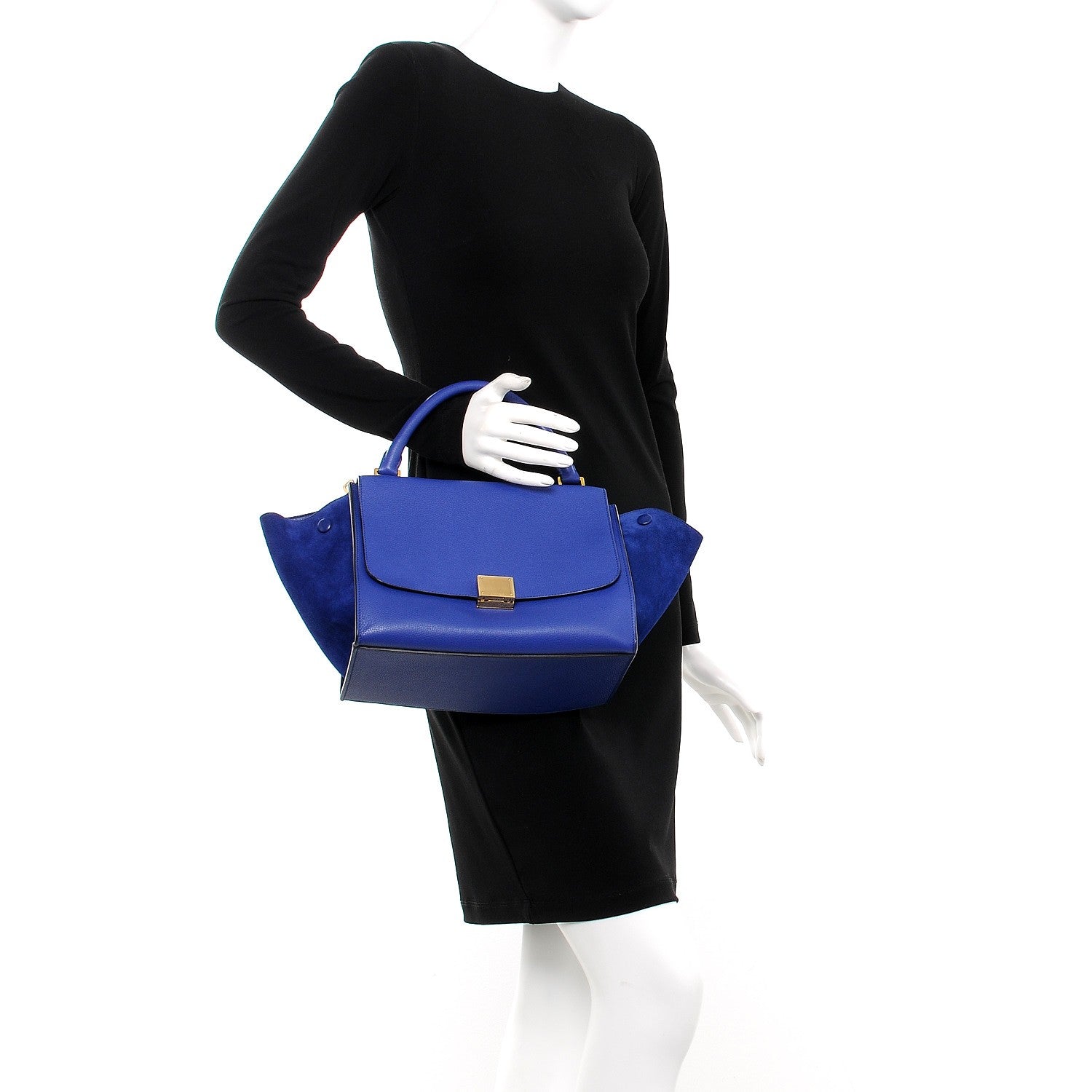 Celine Drummed Calfskin Suede Small Trapeze Indigo 3 of 8