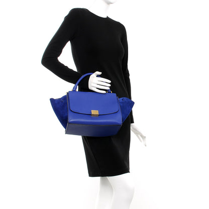 Celine Drummed Calfskin Suede Small Trapeze Indigo 3 of 8