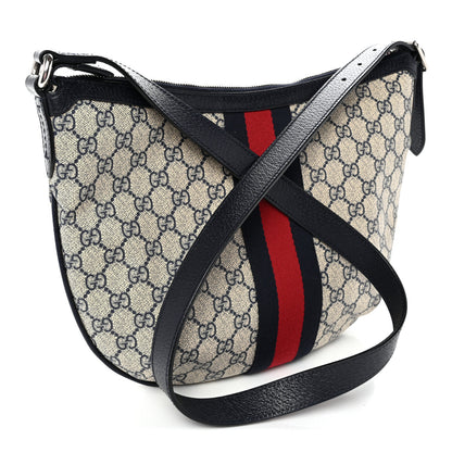 Gucci GG Supreme Monogram Textured Dollar Calfskin Web Small Ophidia Half Moon Hobo Beige Blue 3 of 10