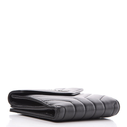 Saint Laurent Lambskin Y Quilted Monogram Compact Loulou Wallet Black 4 of 7