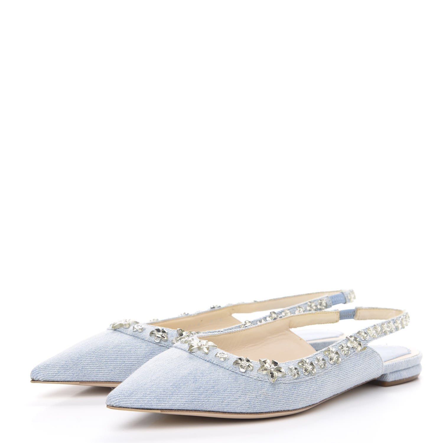 Christian Dior Denim Crystal Garland Flat Slingback 37.5 Celeste 3 of 11