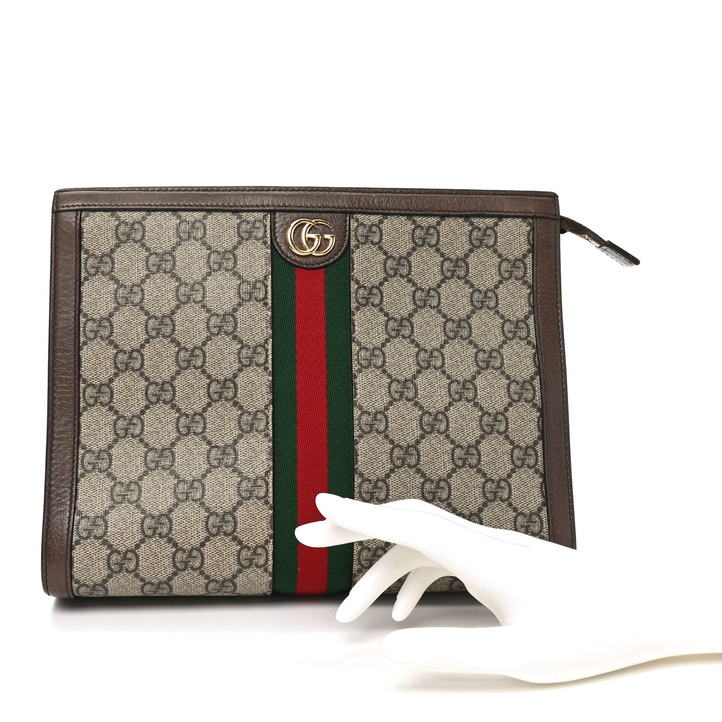 GG Supreme Monogram Web Ophidia Pouch Brown