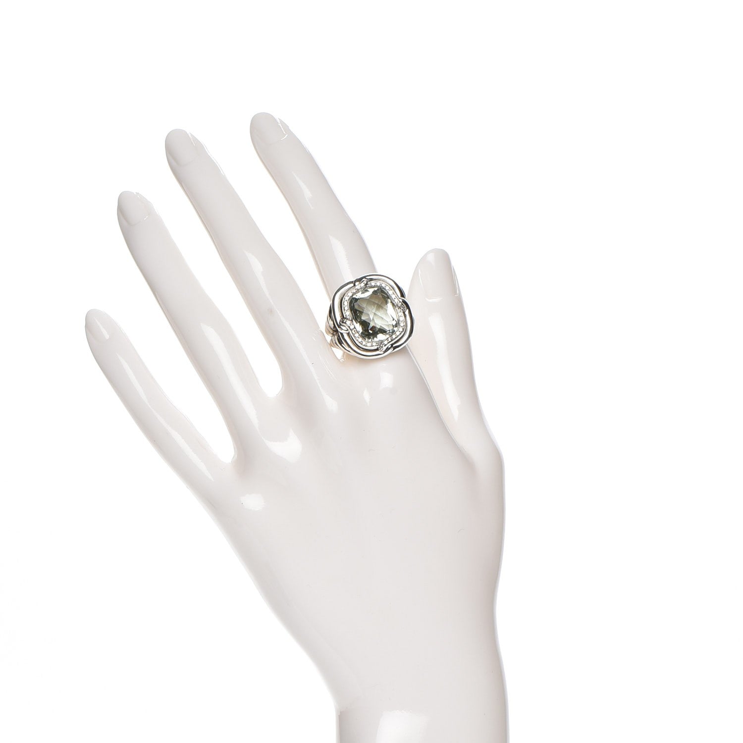 David Yurman Sterling Silver Diamond Prasiolite 14mm Labyrinth Ring 54 7 2 of 6
