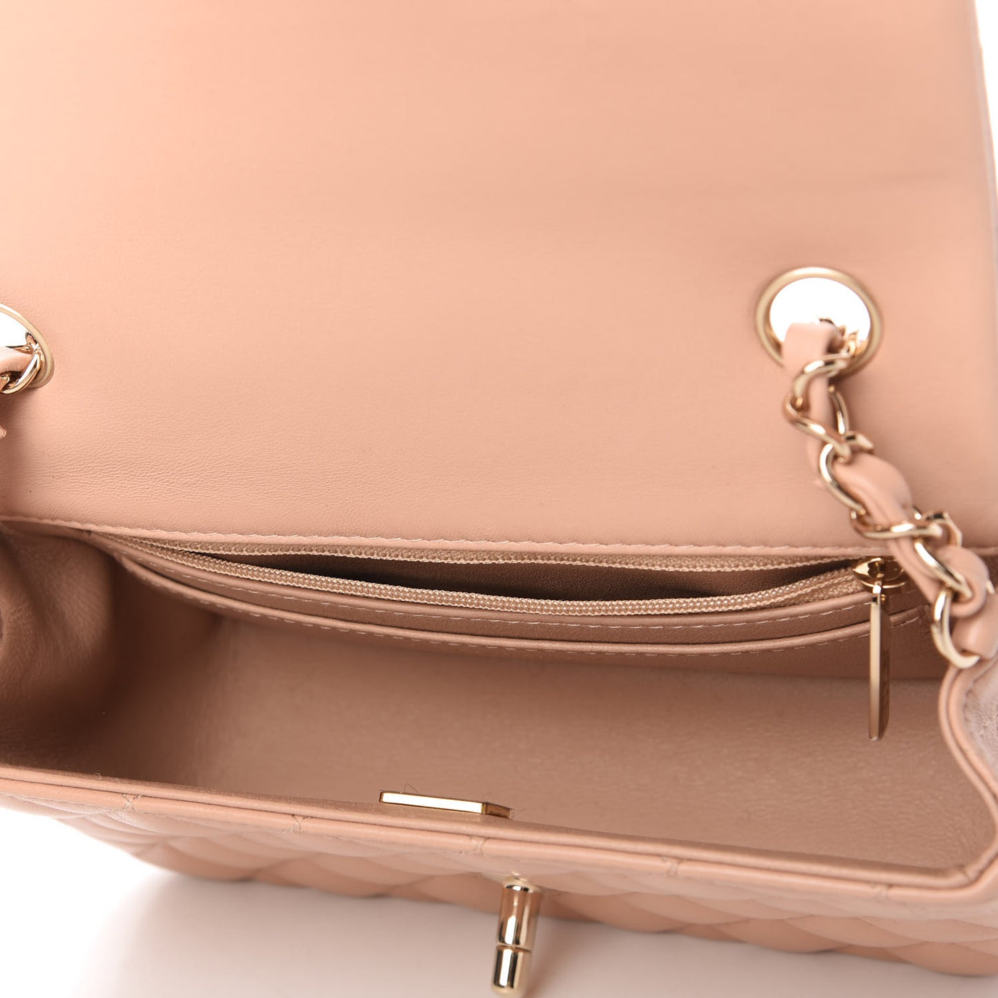 Lambskin Quilted Mini Rectangular Flap Beige