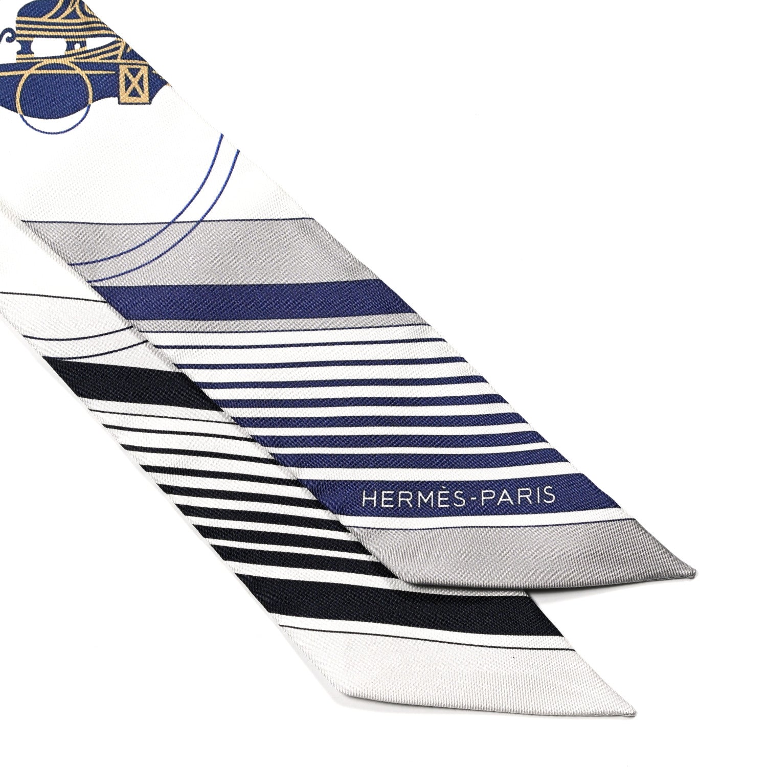 Hermes Silk Ex-Libris Twilly White Marine Gris 3 of 4
