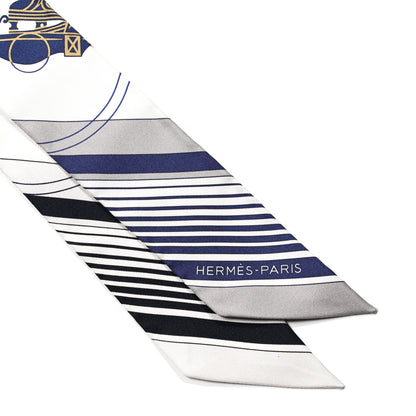 Hermes Silk Ex-Libris Twilly White Marine Gris 3 of 4