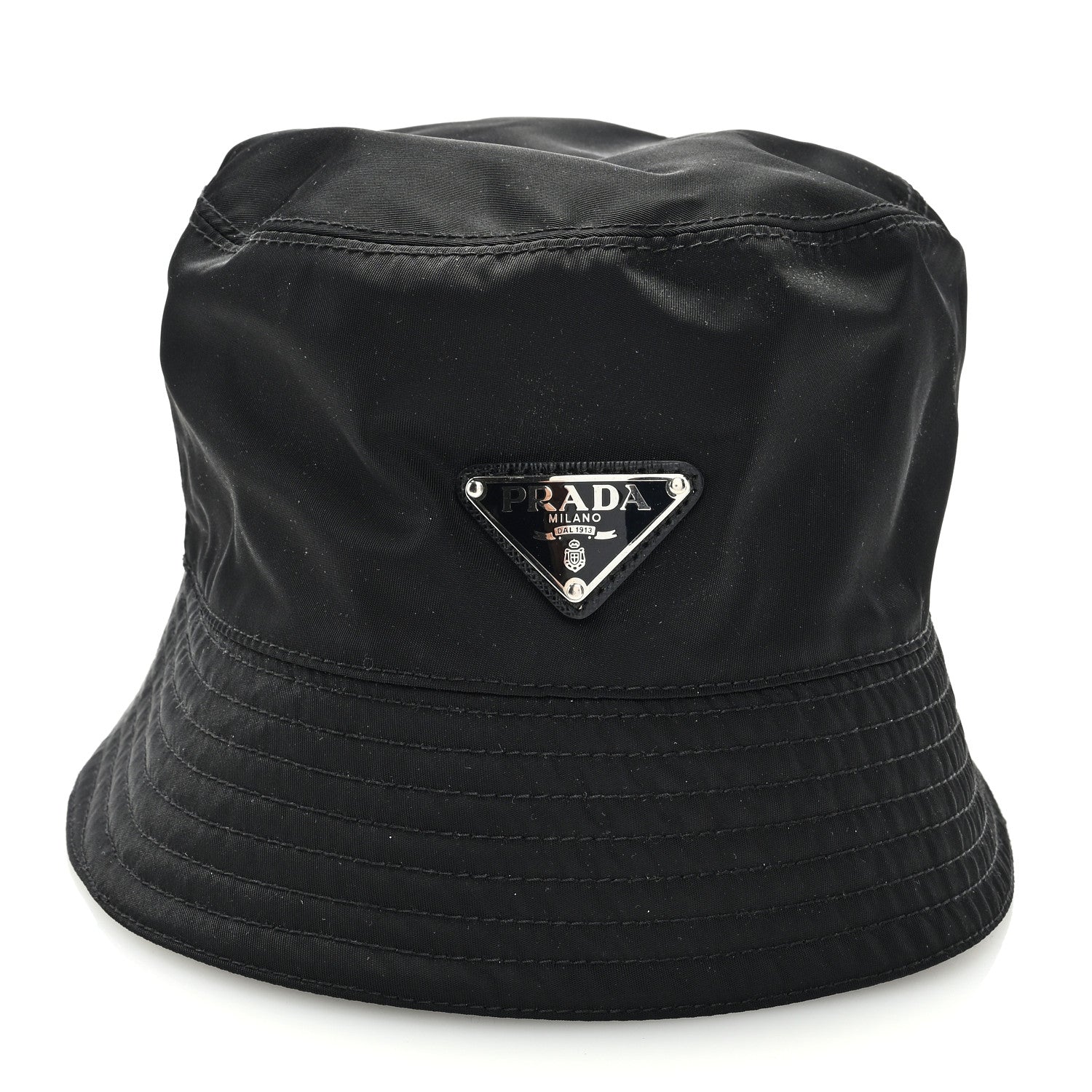 Prada Re-Nylon Metal Triangle Logo Womens Bucket Hat S Black 2 of 7