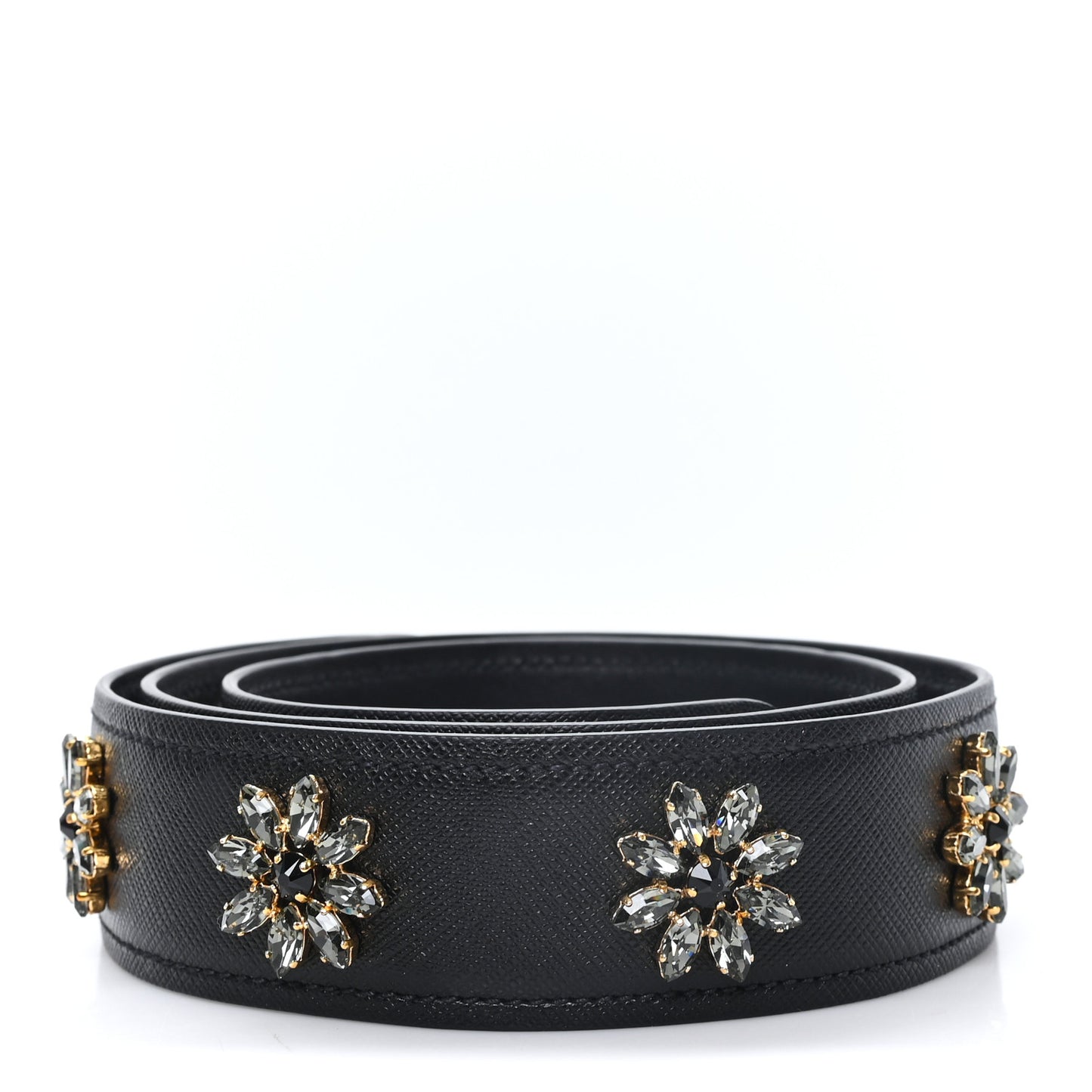 Saffiano Crystal Flower Shoulder Strap Black