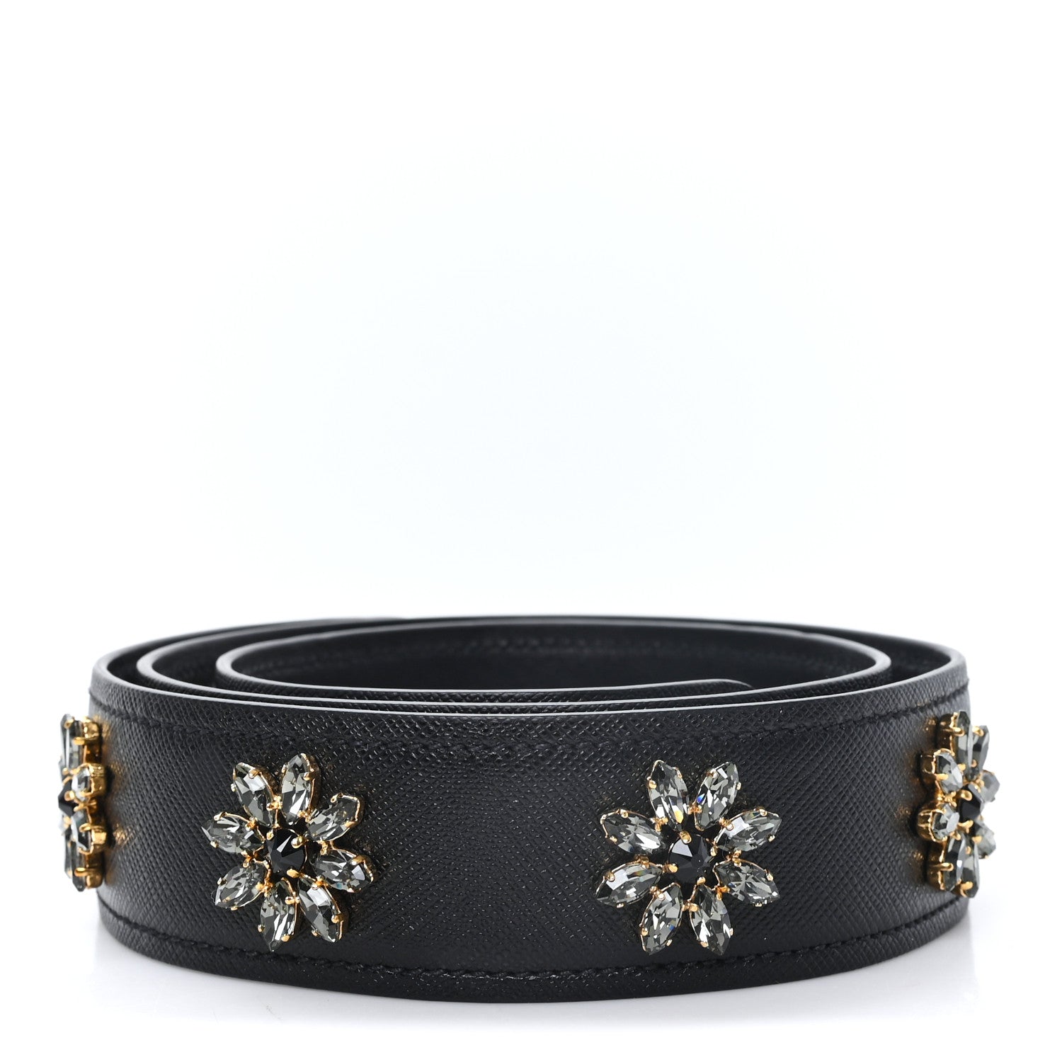 Prada Saffiano Crystal Flower Shoulder Strap Black 2 of 4