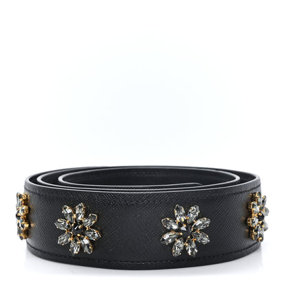 Prada Saffiano Crystal Flower Shoulder Strap Black 2 of 4