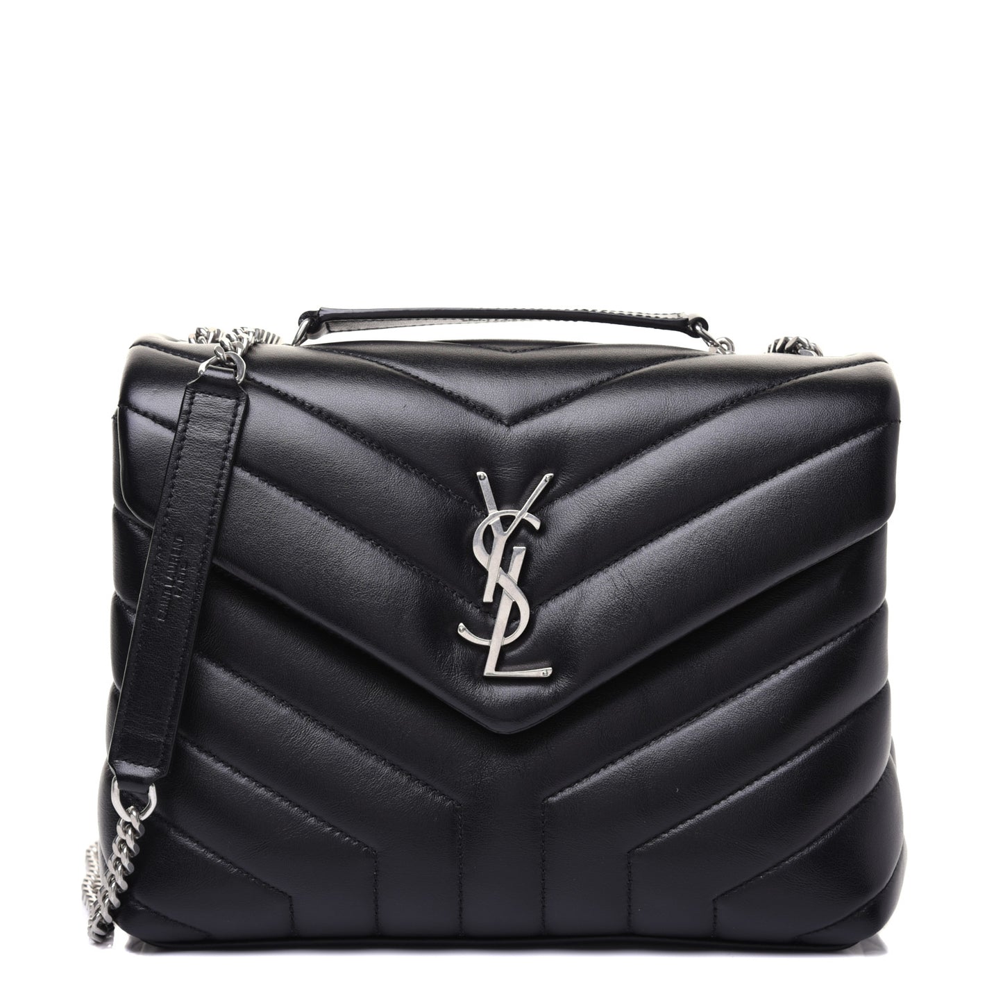 Calfskin Y Quilted Monogram Small Loulou Chain Satchel Black