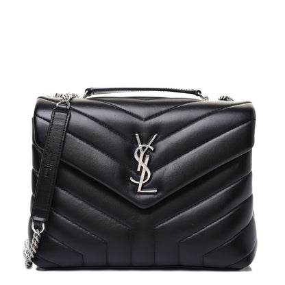 Saint Laurent Calfskin Y Quilted Monogram Small Loulou Chain Satchel Black 1 of 16