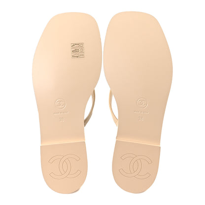 Chanel Goatskin CC Times Square Thong Sandals 38 Beige 6 of 9