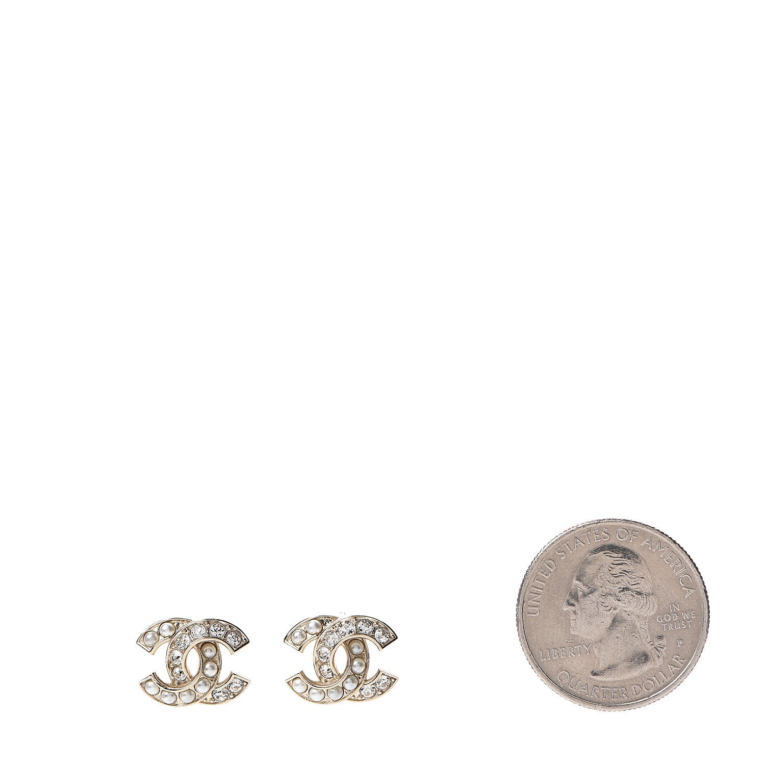 Chanel Pearl Crystal CC Earrings Gold 2 of 4