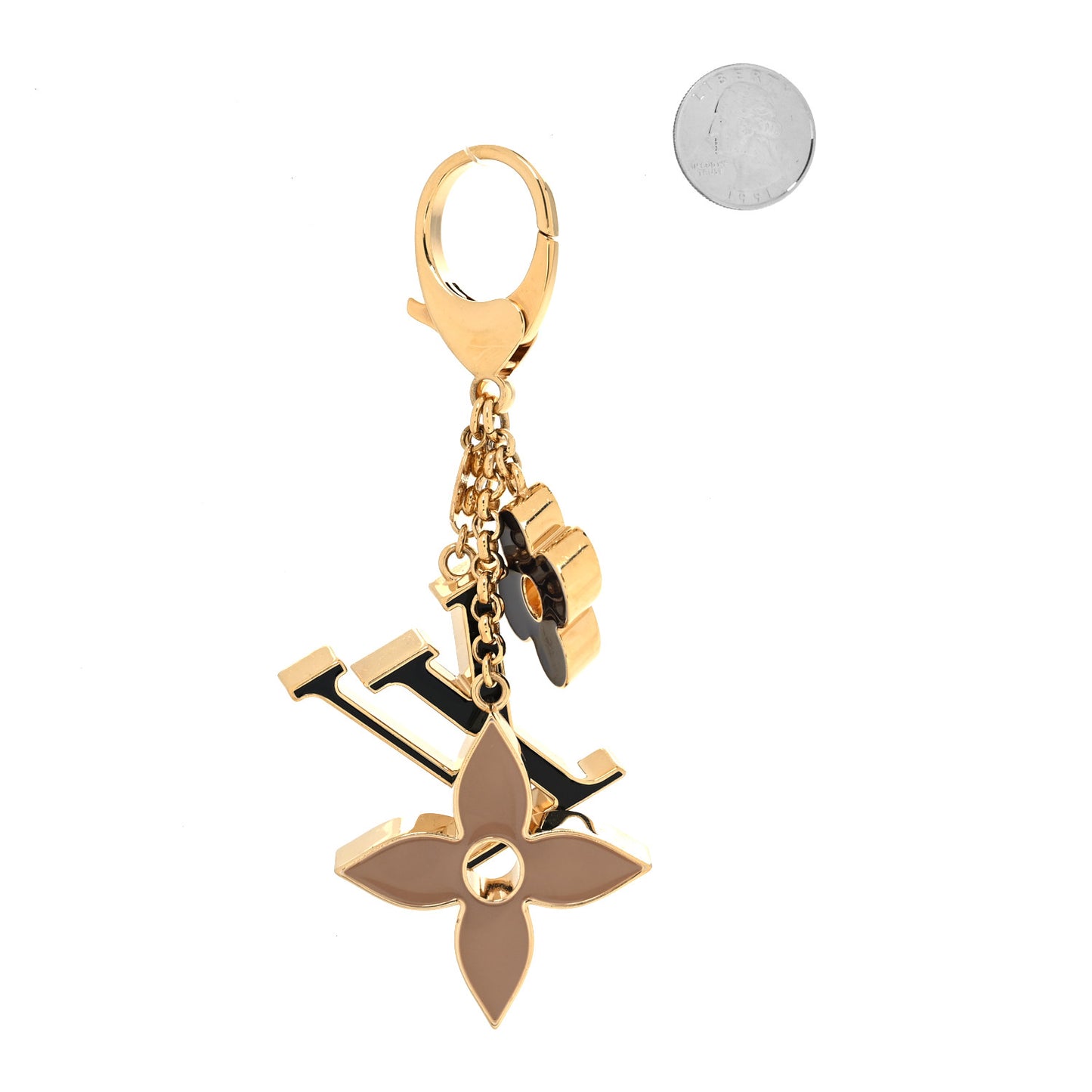 Metal Enamel Fleur De Monogram Bag Charm Dore