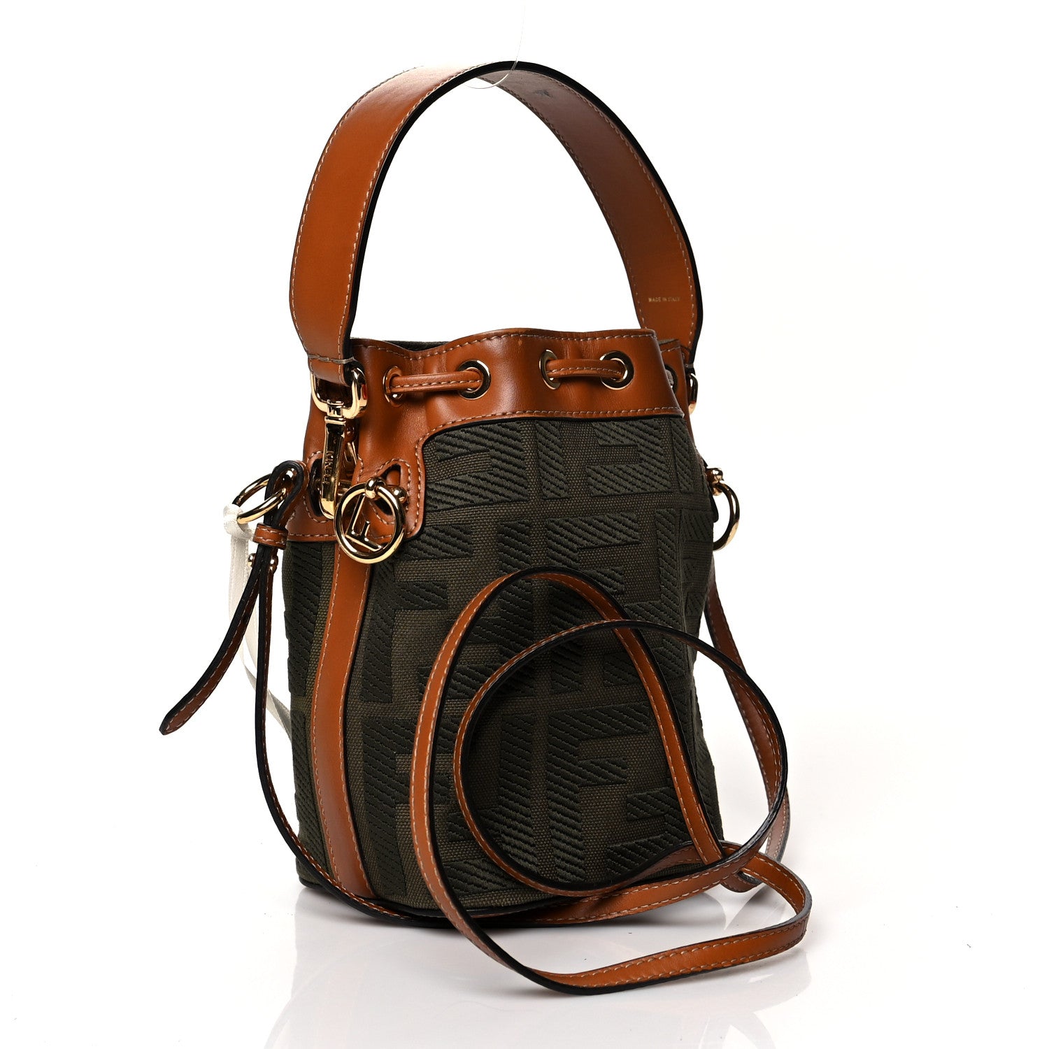 Fendi Canvas Vitello King F is Fendi FF Embroidered Mini Mon Tresor Bucket Bag Amazzonia Cuoio 4 of 12