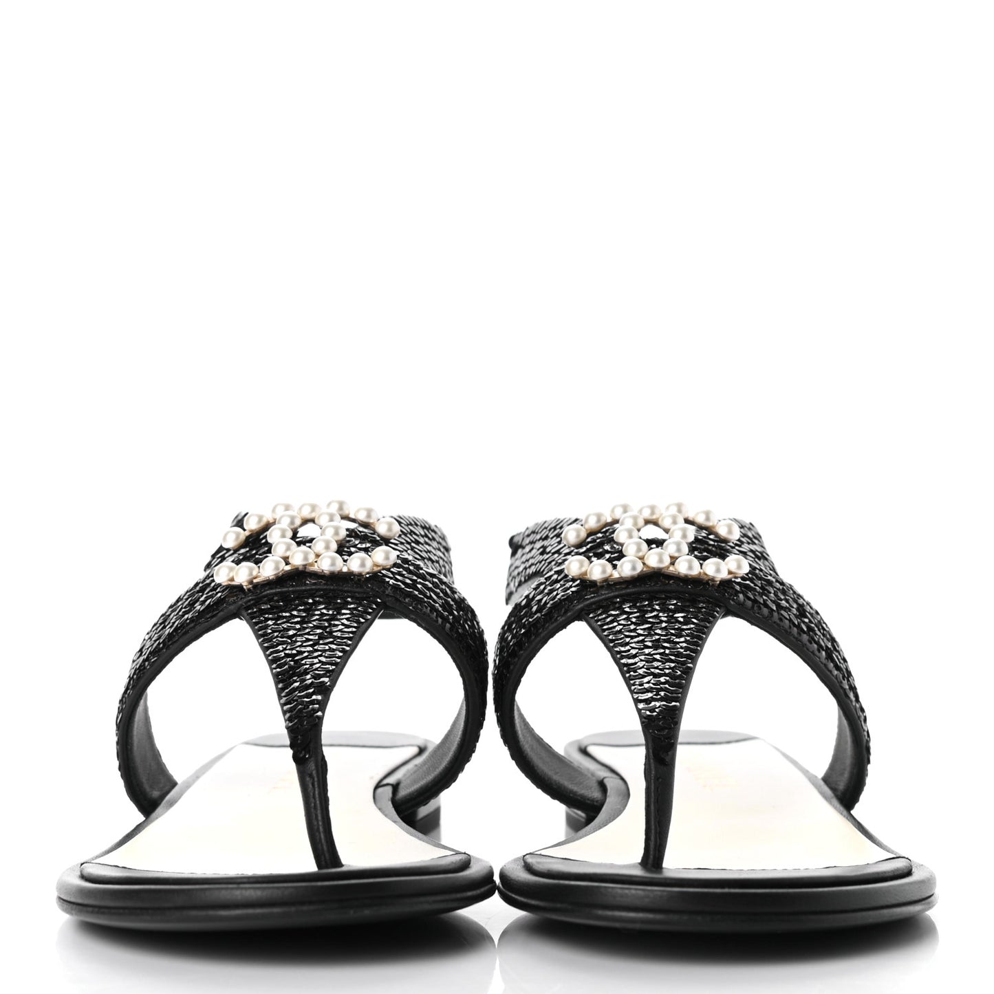 Lambskin Sequin Pearl CC Thong Sandals 38 Black