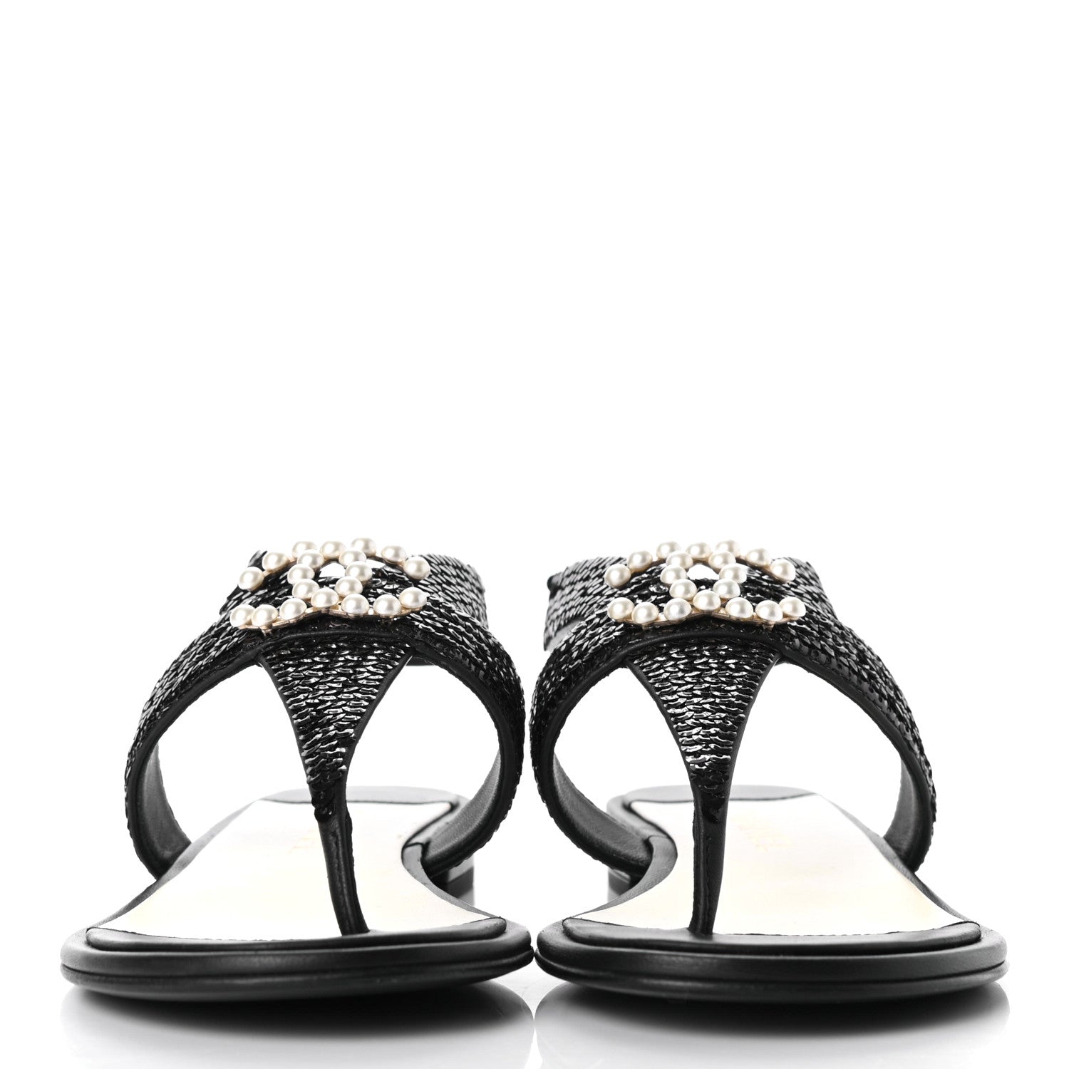 Chanel Lambskin Sequin Pearl CC Thong Sandals 38 Black 2 of 8