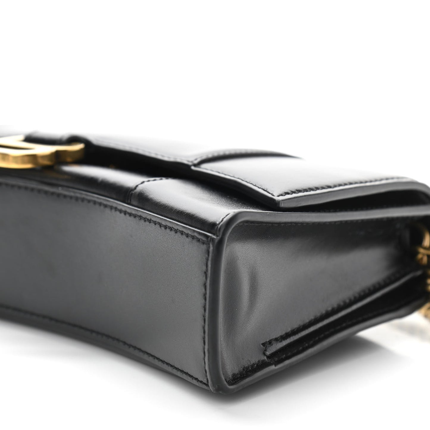 Shiny Box Calfskin Small Hourglass Evening Chain Bag Black