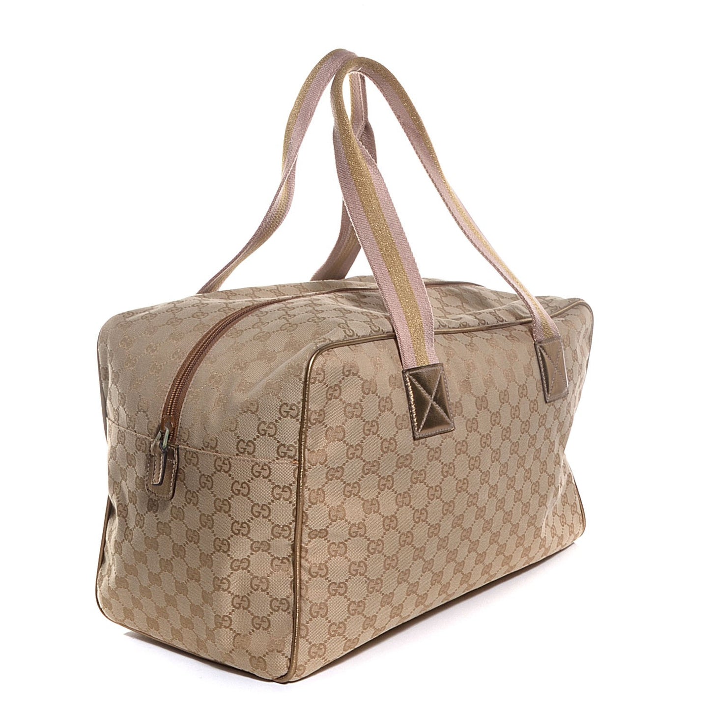 GG Monogram Web Medium Collapsible Carry On Duffle Beige Gold