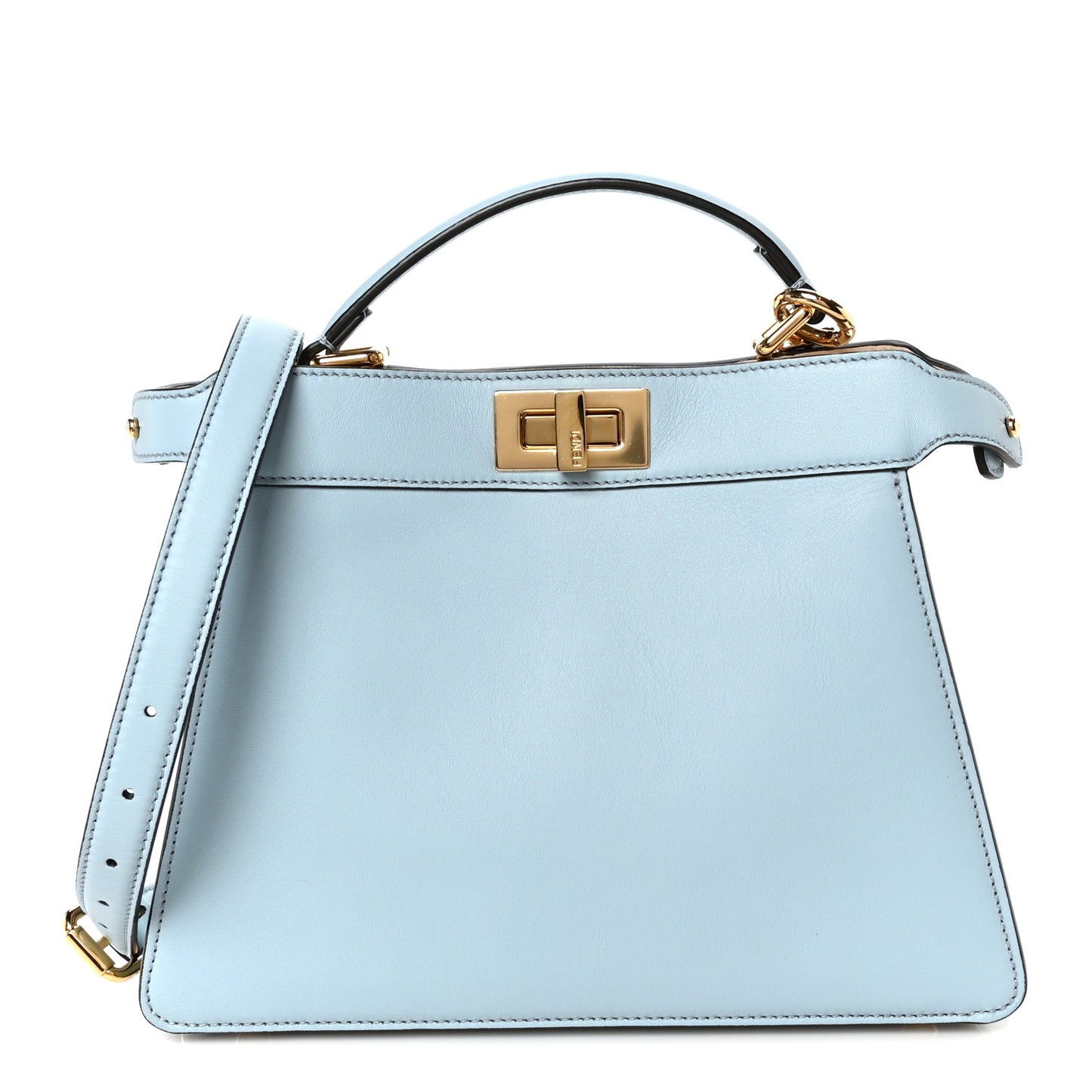 Vitello Seta Shiny Nappa Small Peekaboo I SEE U Satchel Azzurro Baby Camelia