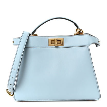 Fendi Vitello Seta Shiny Nappa Small Peekaboo I SEE U Satchel Azzurro Baby Camelia 1 of 11