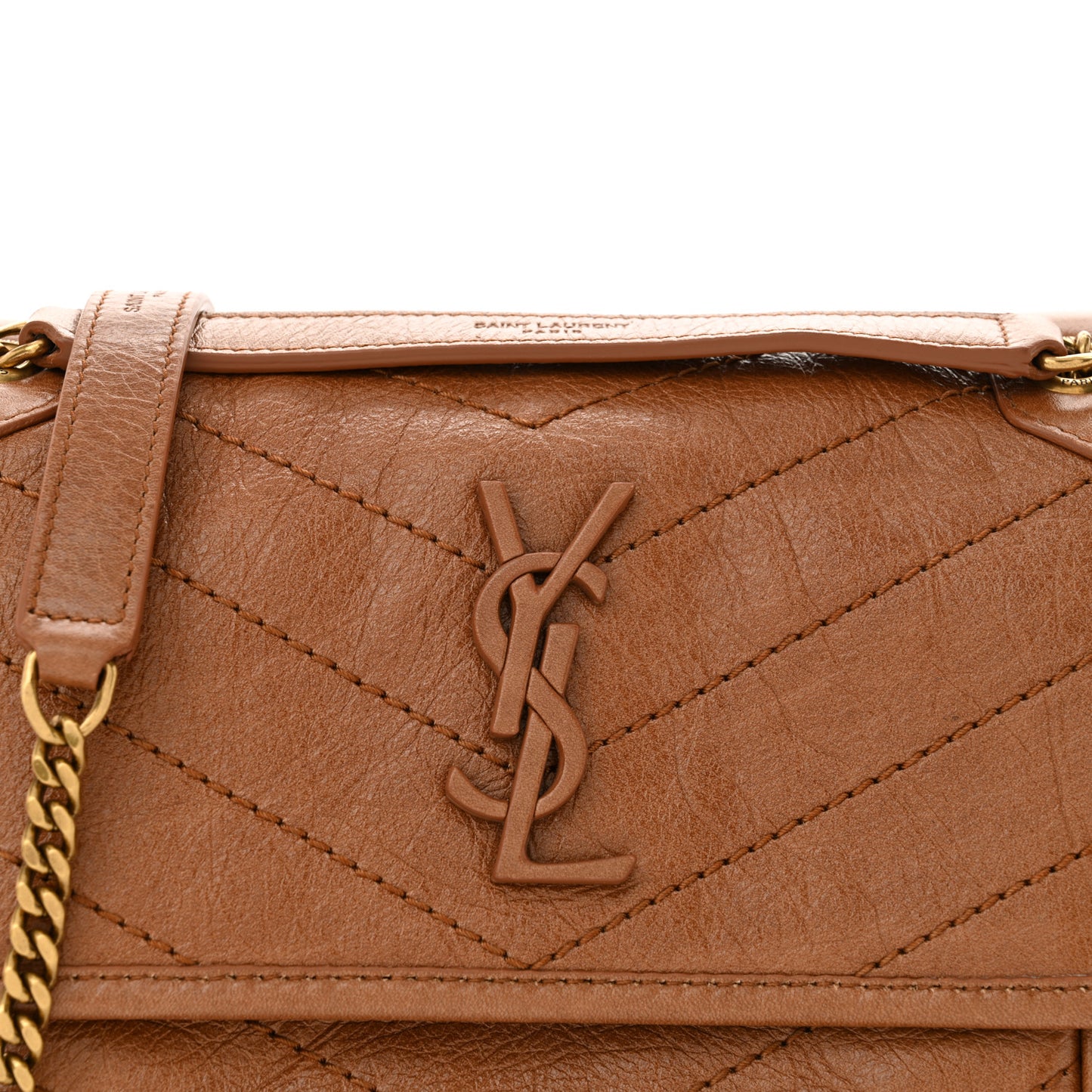Crinkled Calfskin Matelasse Monogram Baby Niki Chain Satchel Light Caramel