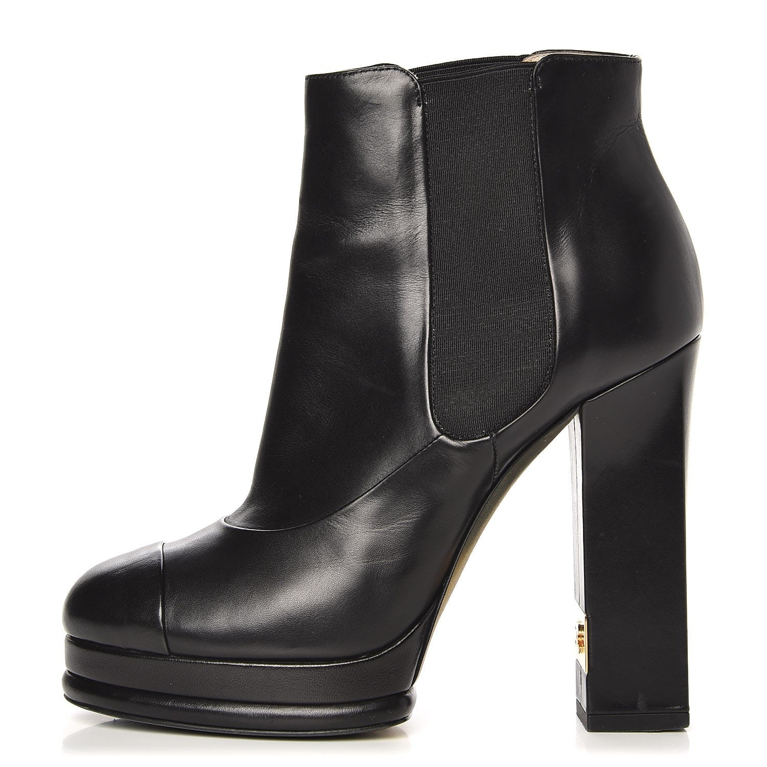 Chanel Calfskin Elastic Cap Toe Ankle Boots Booties Heels 37 Black 1 of 22