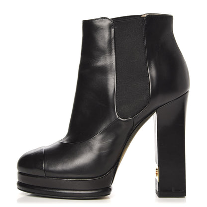 Chanel Calfskin Elastic Cap Toe Ankle Boots Booties Heels 37 Black 1 of 22