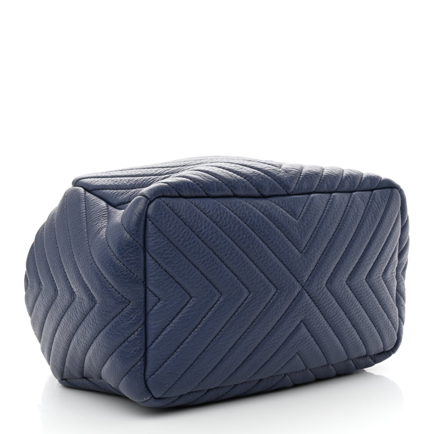 Chanel Deerskin Chevron Medium CC Chain Bucket Drawstring Bag Navy Blue 3 of 9