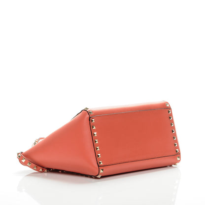 Valentino Garavani Vitello Small Rockstud Double Handle Tote Coral 4 of 8