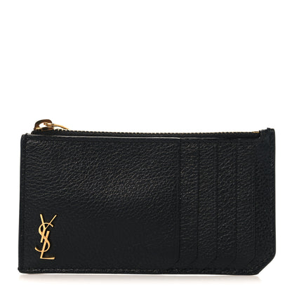 Saint Laurent Grained Calfskin Monogram 5 Fragments Zip Pouch Card Holder Black 1 of 7