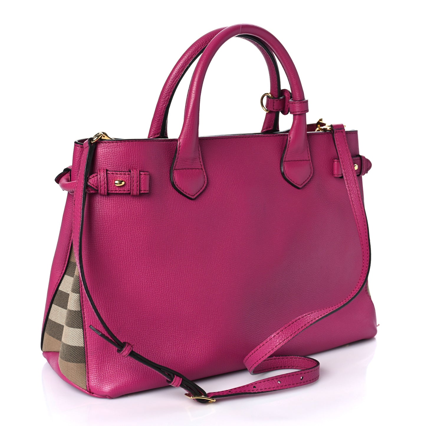 Grainy Calfskin House Check Medium Banner Tote Brilliant Fuchsia