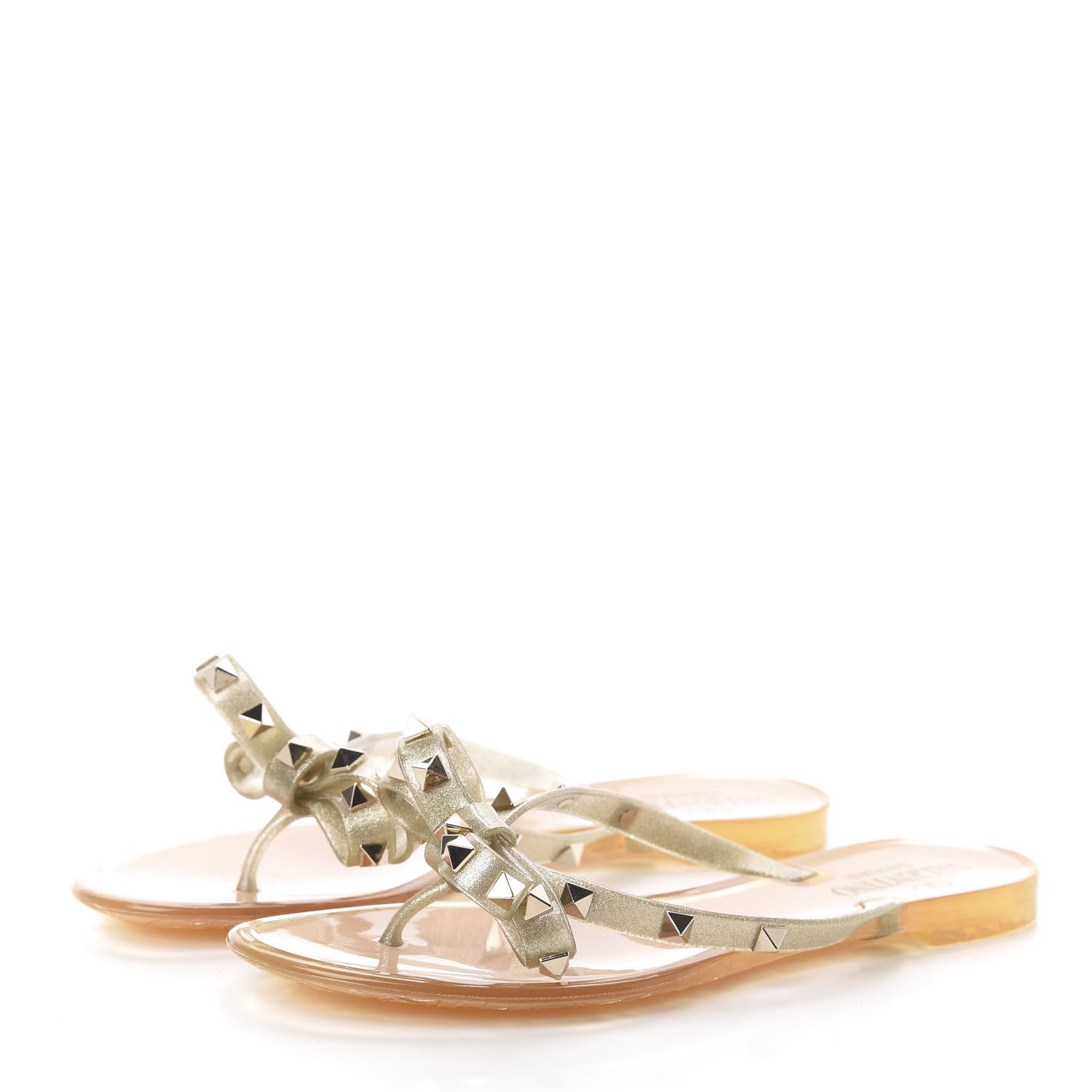 Valentino Garavani PVC Jelly Glitter Rockstud Bow Thong Sandals 37 Oro 3 of 7