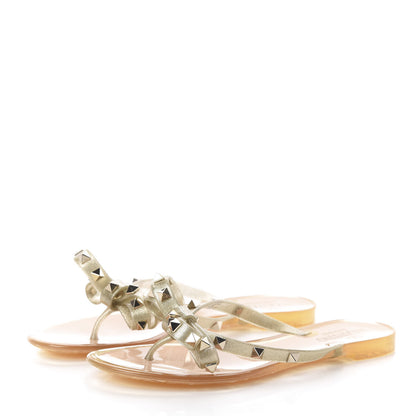 Valentino Garavani PVC Jelly Glitter Rockstud Bow Thong Sandals 37 Oro 3 of 7