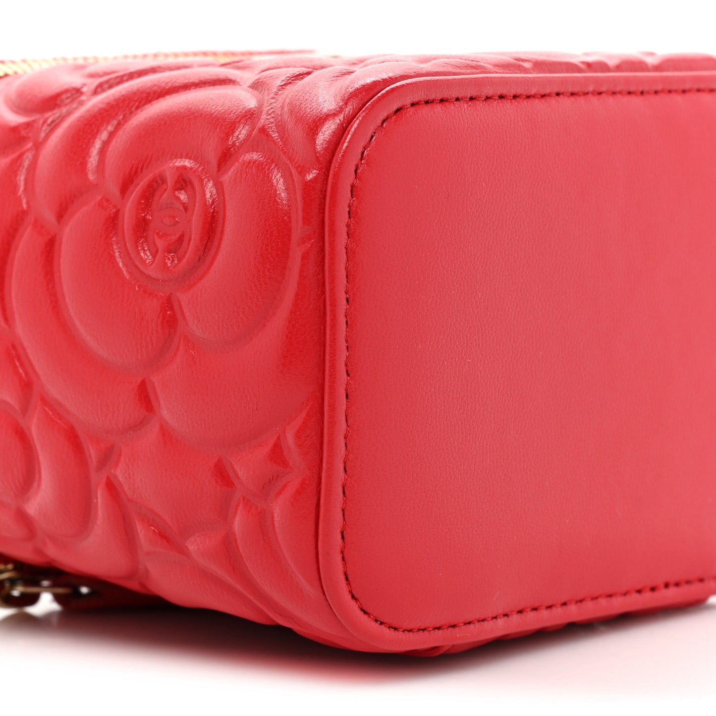 Lambskin Camellia Embossed Mini Vanity Case With Chain Red