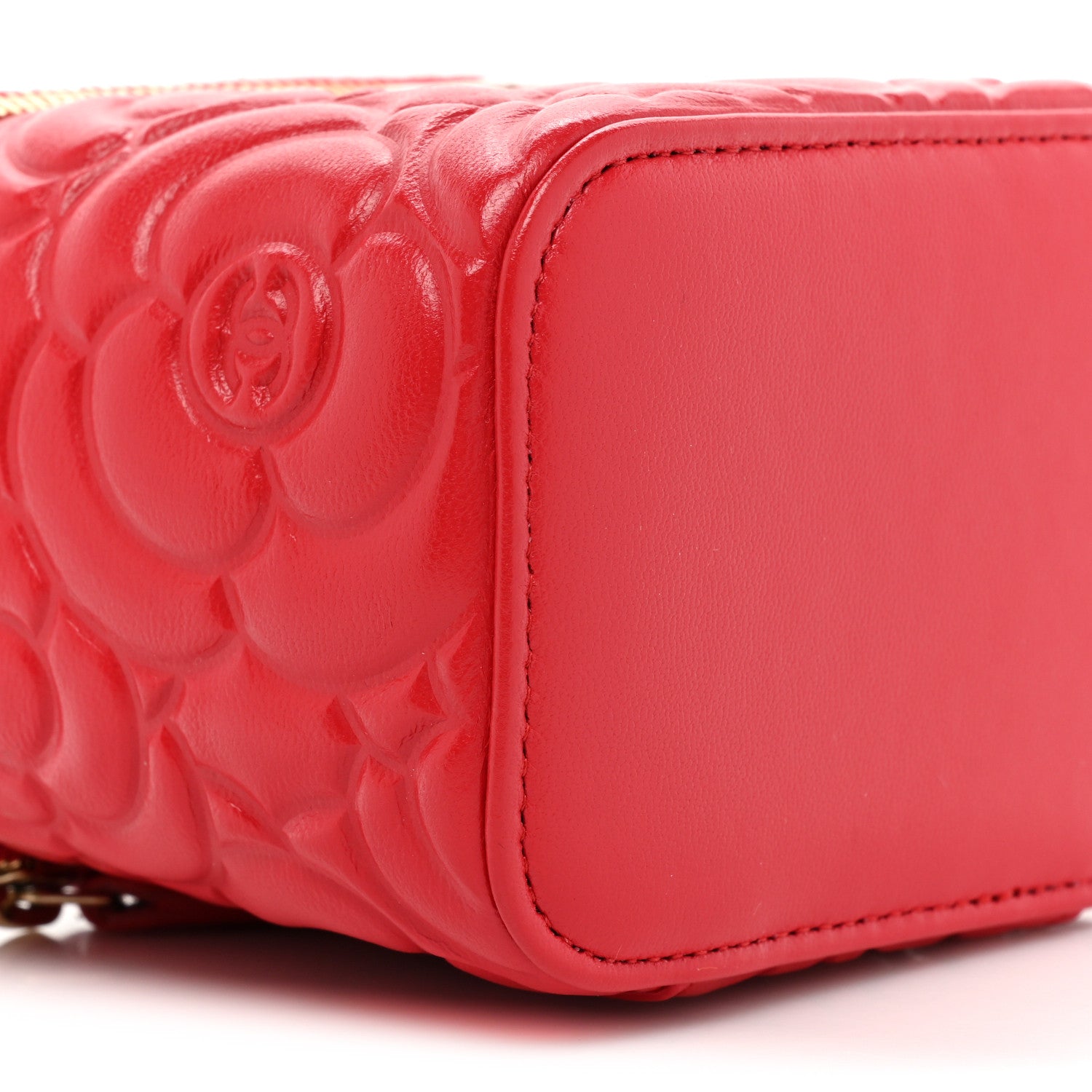 Chanel Lambskin Camellia Embossed Mini Vanity Case With Chain Red 9 of 11