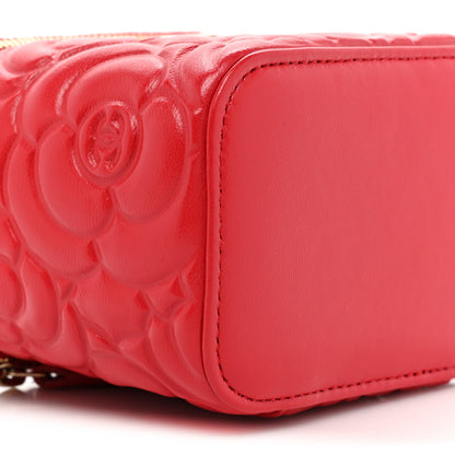Chanel Lambskin Camellia Embossed Mini Vanity Case With Chain Red 9 of 11