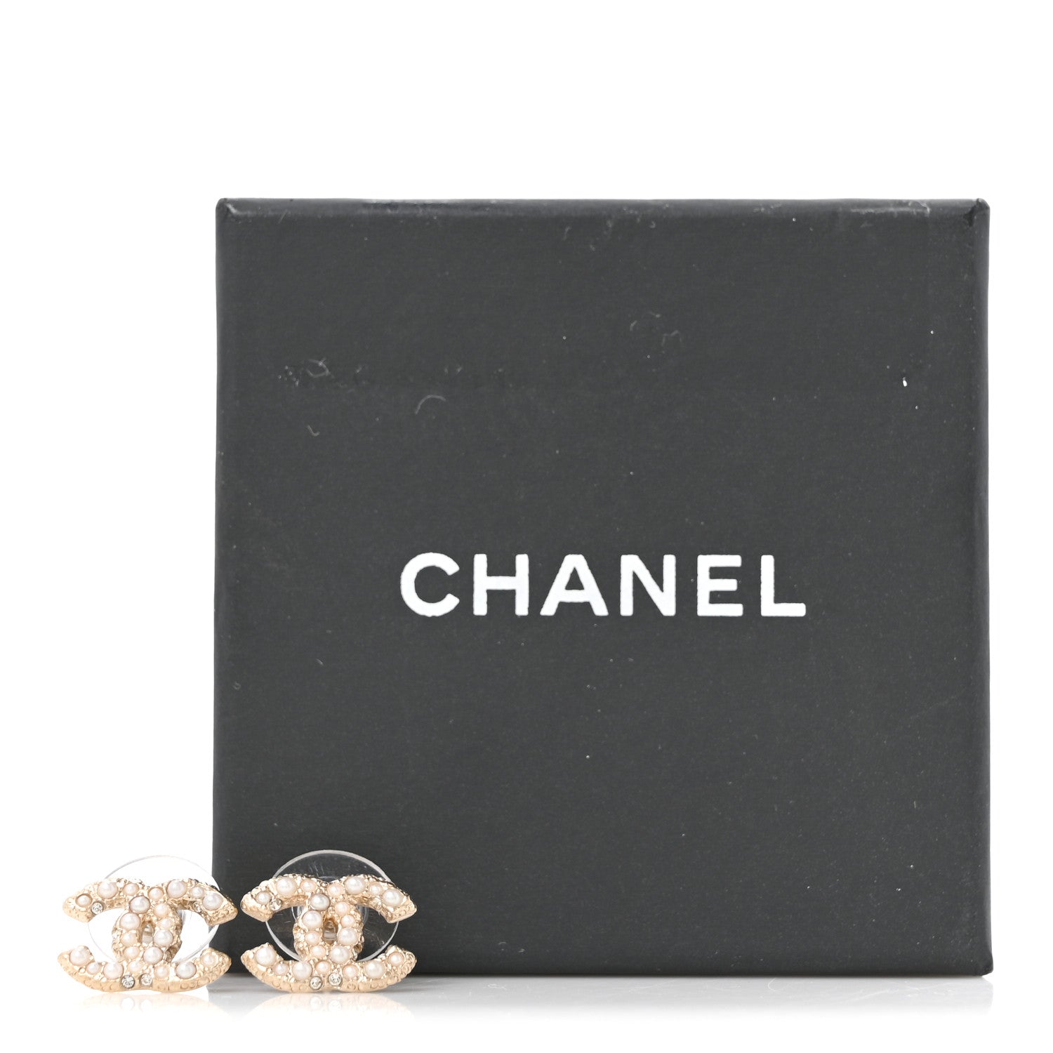 Chanel Metal Graduated Pearl Crystal CC Earrings Light Gold 5 of 5