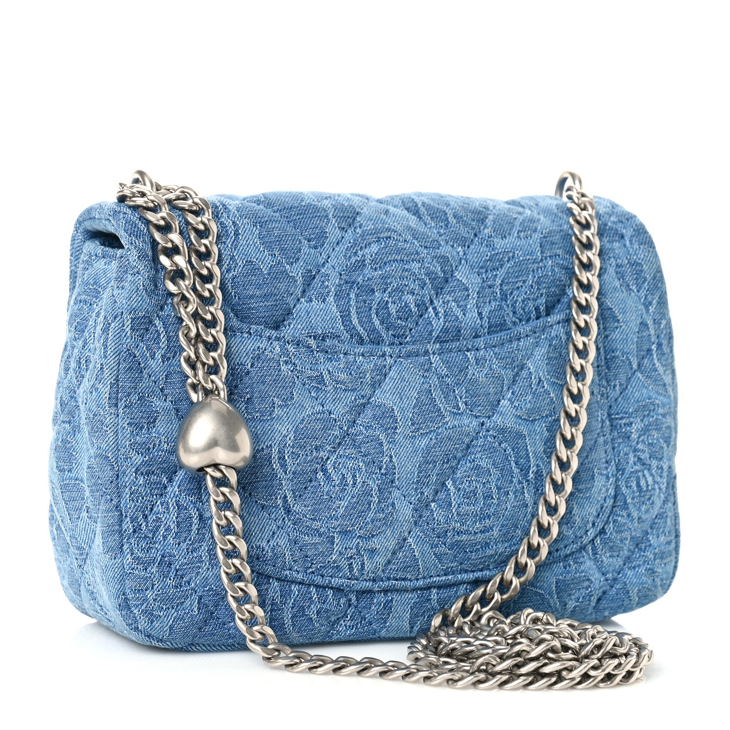 Chanel Denim Quilted Camellia Sweetheart Mini Flap Blue 3 of 9