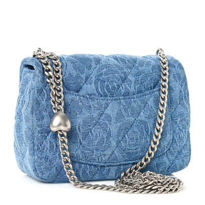 Chanel Denim Quilted Camellia Sweetheart Mini Flap Blue 3 of 9