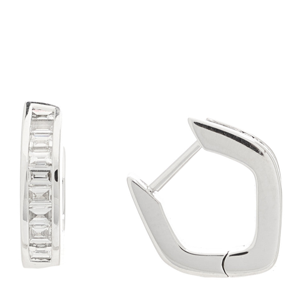 18K White Gold Diamond Baguette Georgie Huggie Earrings