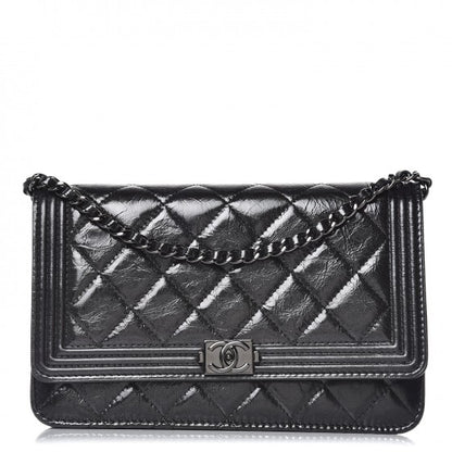 Chanel Shiny Aged Calfskin Quilted Boy Wallet On Chain WOC So Black 1 of 12