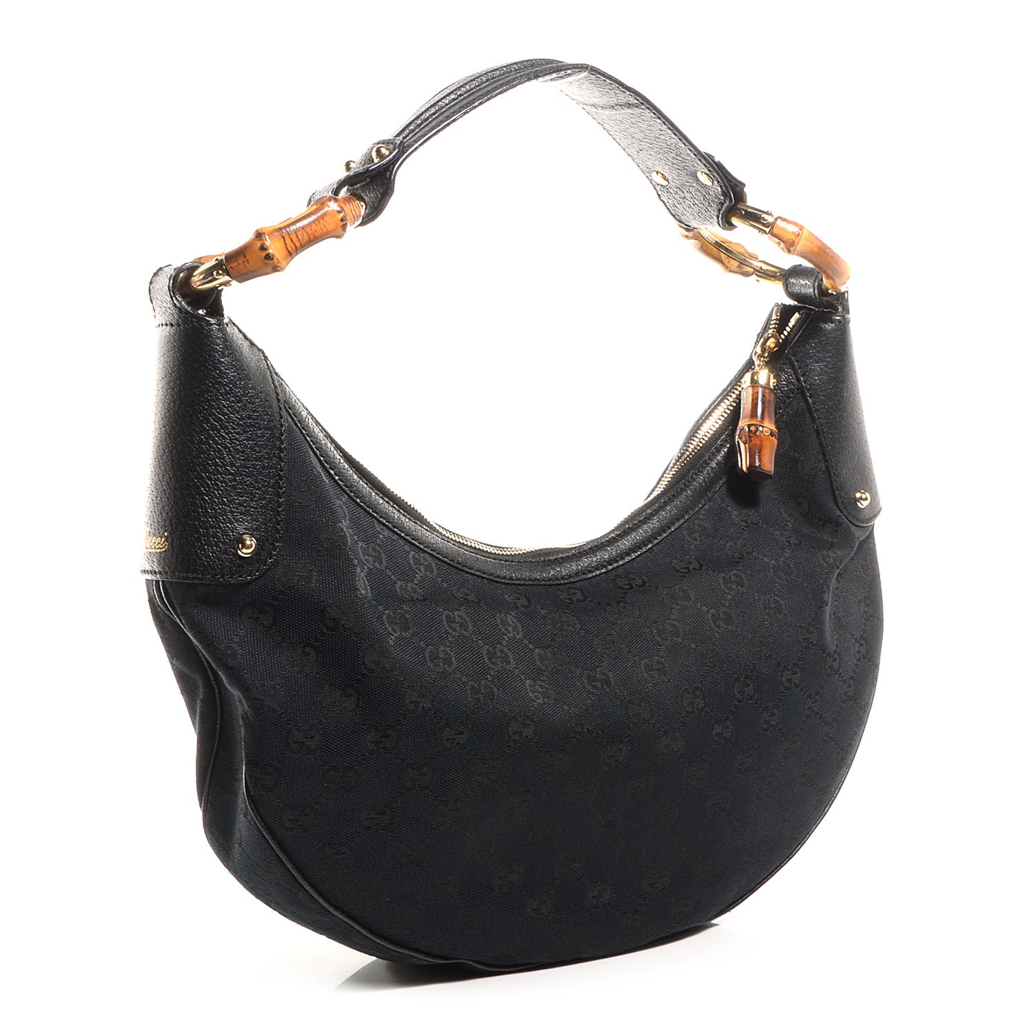 Gucci Monogram Bamboo Ring Hobo Black 3 of 7