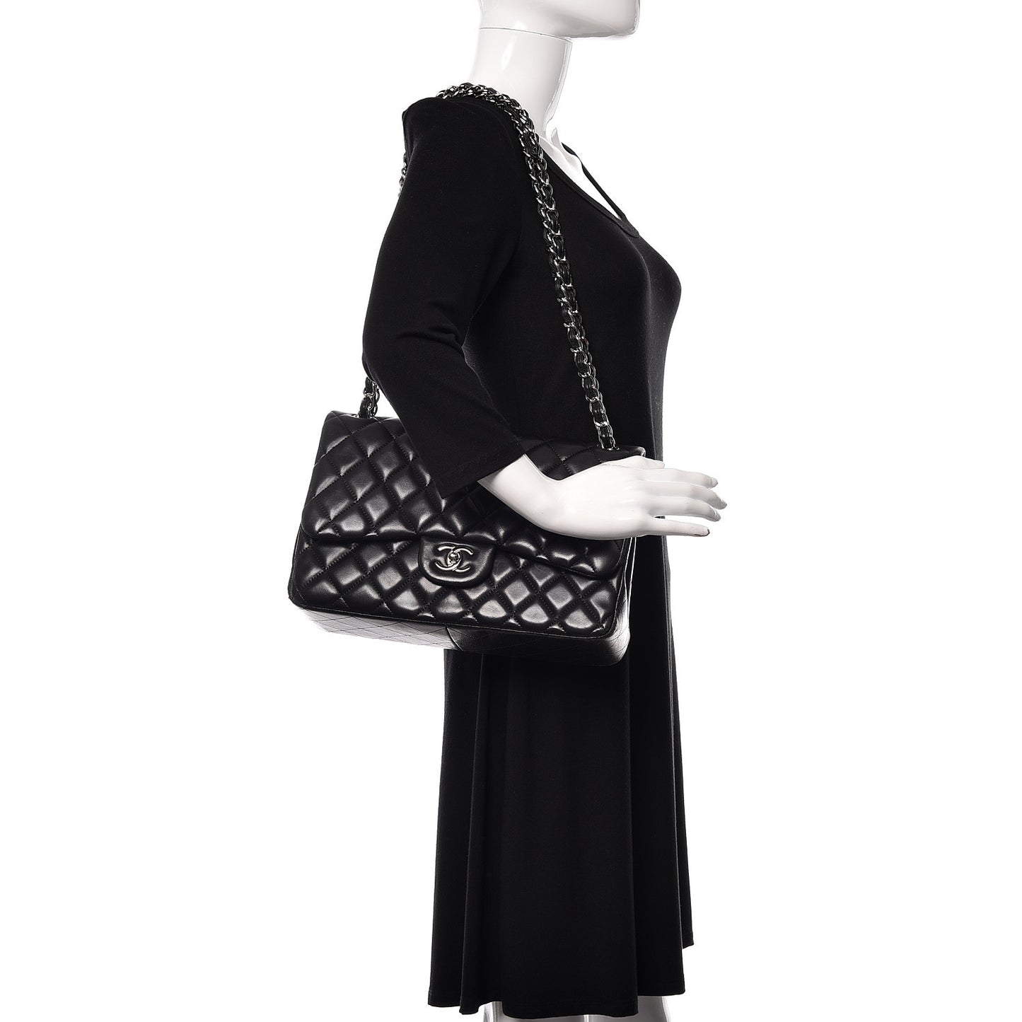 Lambskin Quilted Jumbo Double Flap Black