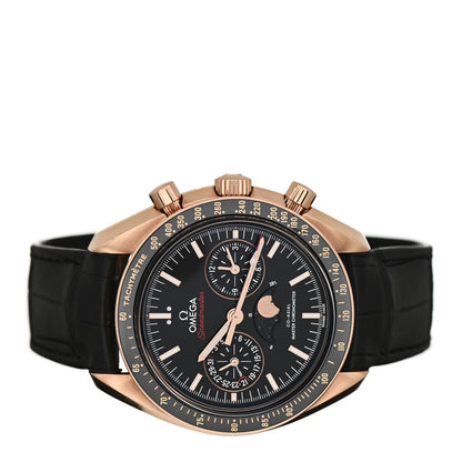 Omega 18K Sedna Gold Alligator 44mm Speedmaster Moonphase Chronograph Automatic Watch Black 304.63.44.52.01.001 2 of 4
